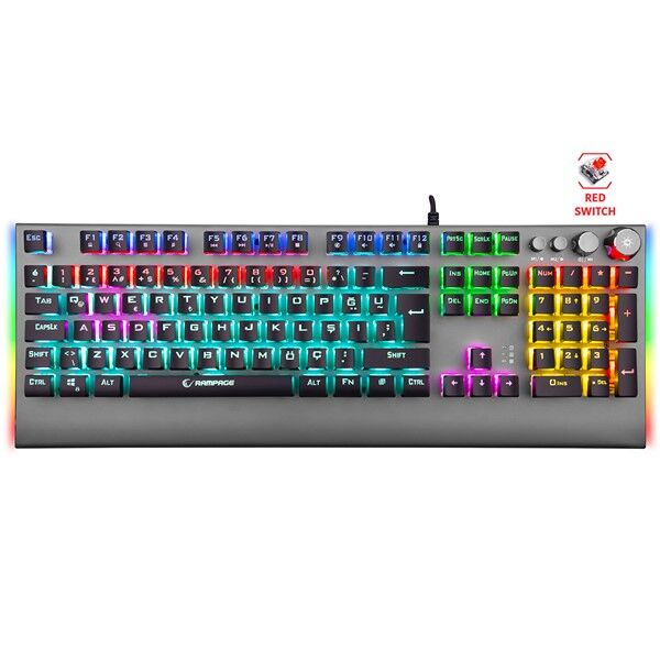RAMPAGE KB-R210 FAVORY Rainbow Aydınlatmalı Kristal Red Switch Mekanik Gaming Oyuncu Klavyesi