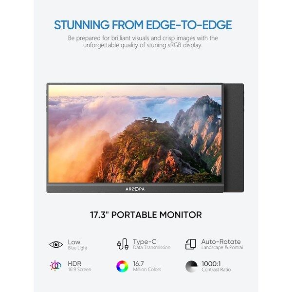 ARZOPA 17.3'' IPS A1M 60Hz USB-C/mHDMI Multimedya Taşınabilir Monitör (1920 X 1080)
