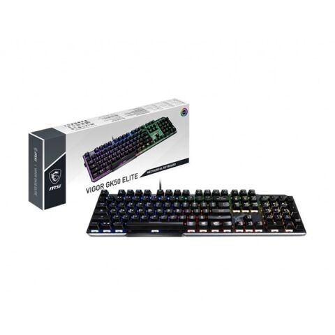 MSI GG VIGOR GK50 ELITE BW Gercek Mekanik Kailh Box White Switch Per Key Rgb Fırcalanmıs Metal Tus Yuzeyı