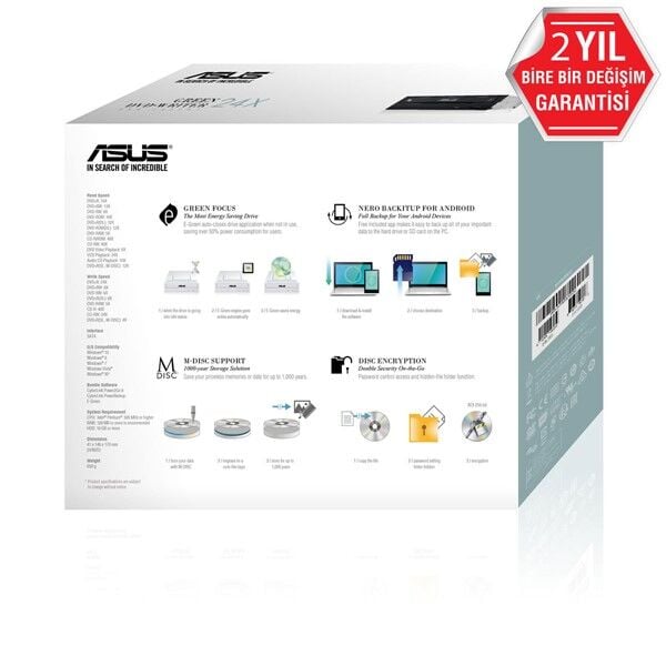 Asus Drw-24D5mt 24X Dahili Dvd Yazıcı  Kutulu  M-Disc Destekli  Siyah