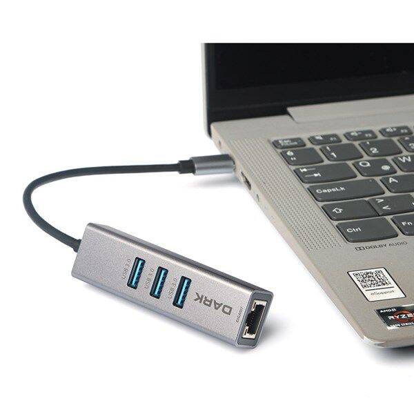 DARK DK-AC-U31X3GL Gigabit Type-C Ethernet ve 3xUSB 3.0 Hub Çoklayıcı Adaptör
