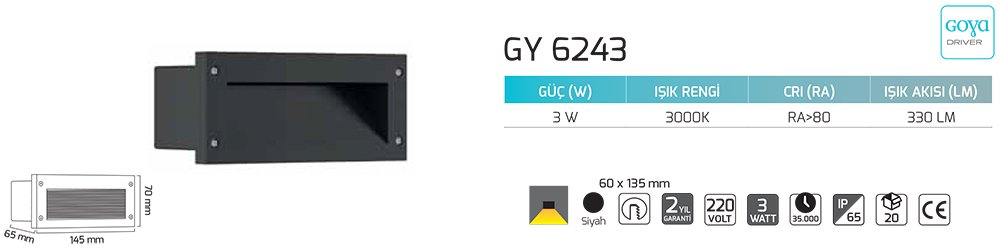Goya Gy 6243 3 Watt Ledli Duvar Aplik