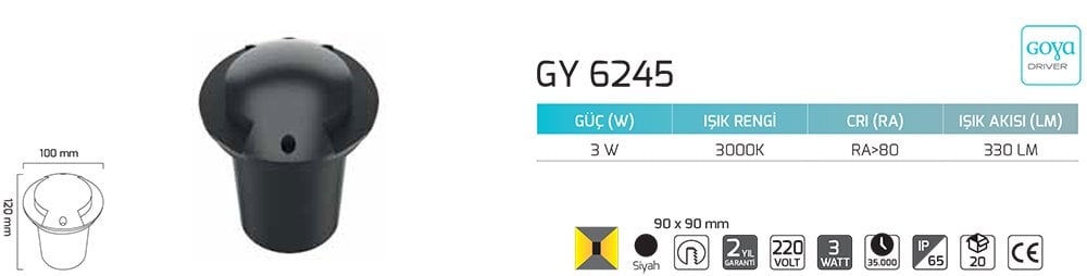 Goya Gy 6245 3 Watt Ledli Duvar Aplik