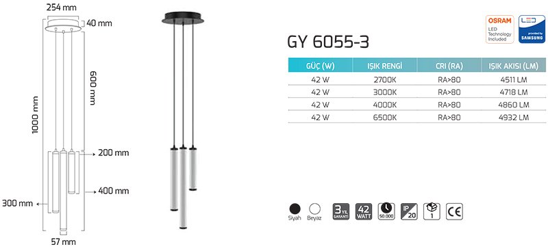 Goya Gy 6055-3 42Watt Sarkıt Armatür