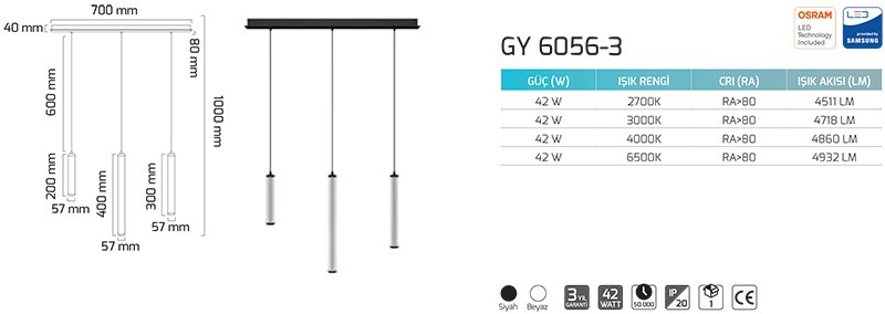 Goya Gy 6056-3 42 Watt Sarkıt Armatür