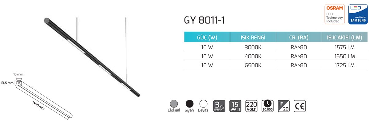 Goya Gy 8011-1 15 Watt Sarkıt Armatür