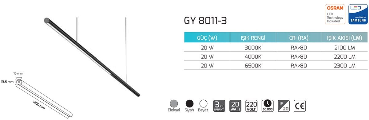 Goya Gy 8011-3 20 Watt Sarkıt Armatür