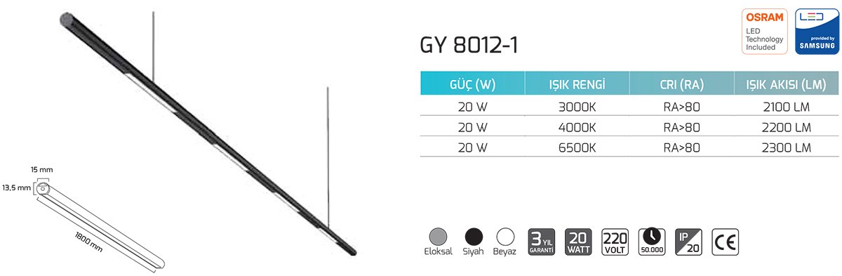 Goya Gy 8012-1 20 Watt Sarkıt Armatür