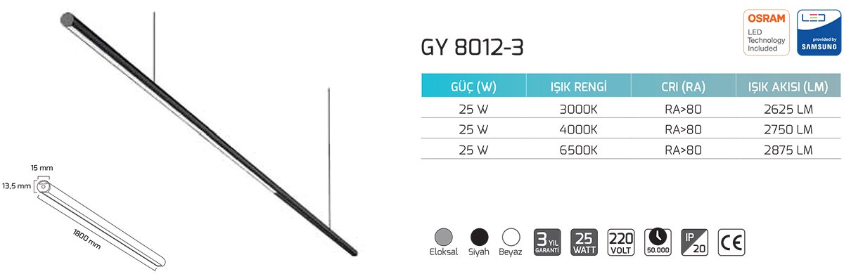 Goya Gy 8012-3 25 Watt Sarkıt Armatür