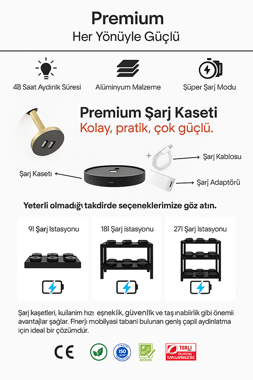 Sirius Premium şarjlı masa lambası teknik detay görseli