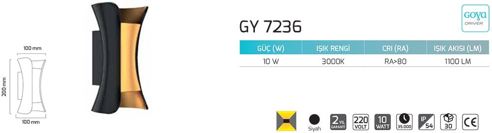 Goya Gy 7236 10 Watt Plastik Gövdeli Duvar Aplik