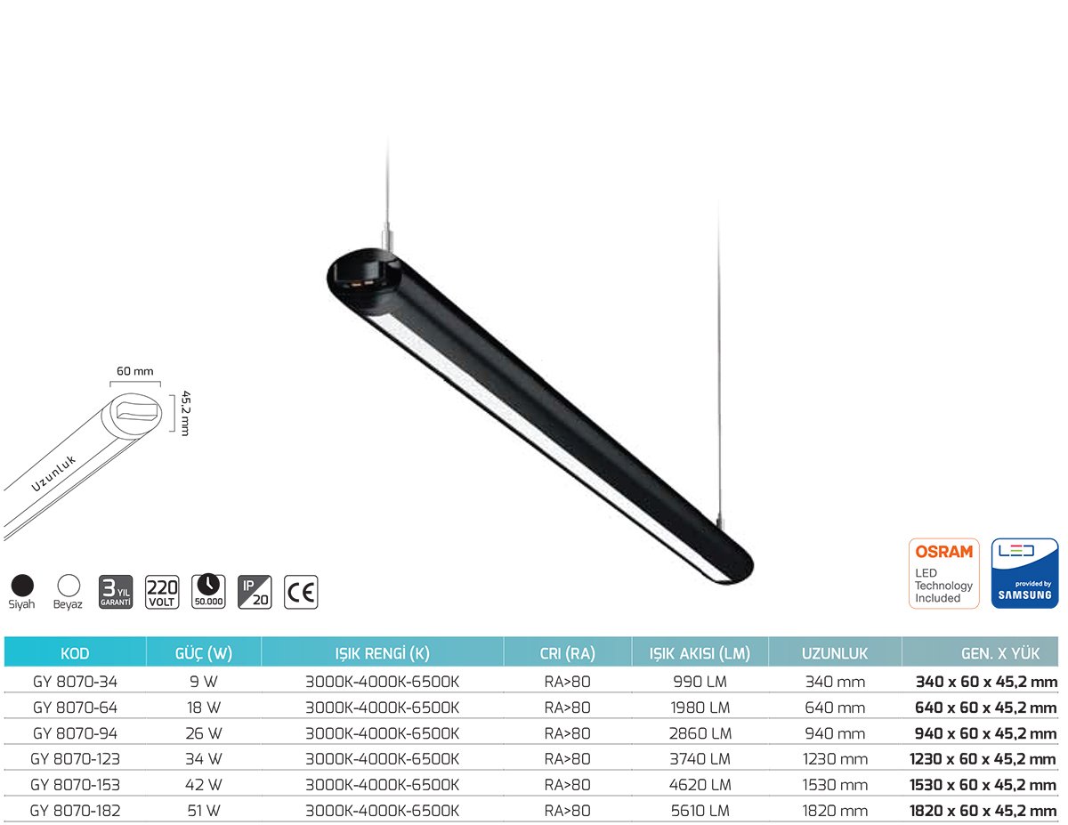 Goya Gy 8071-64 30 Watt Sarkıt Linear Armatür