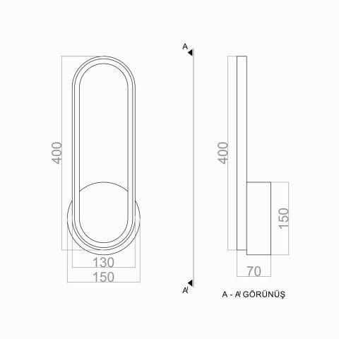Led Aplik PLA74136 Elips Duvar Aplik Antrasit RAL7016 - 6500K - Beyaz