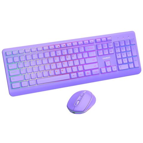 Everest KM-1500 Mor Kablosuz Rainbow Aydınlatmalı Q Multimedia Klavye + Mouse Set