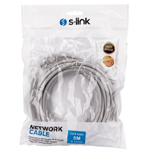 S-link SL-CAT605 5m CAT6 Gri Patch Kablo
