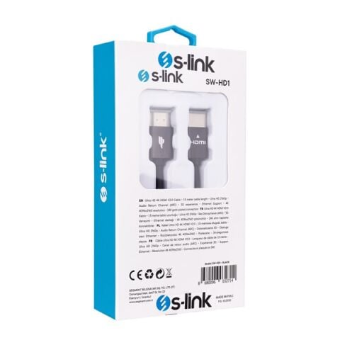 S-link Swapp SW-HD1 HDMI TO HDMI 1.5m Siyah 2.0 Ver Real3D 2160P 4K Ultra DH Kablo