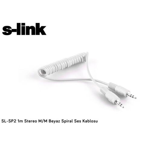 S-link SL-SP2 1m Stereo M/M Beyaz Spiral Ses Kablosu