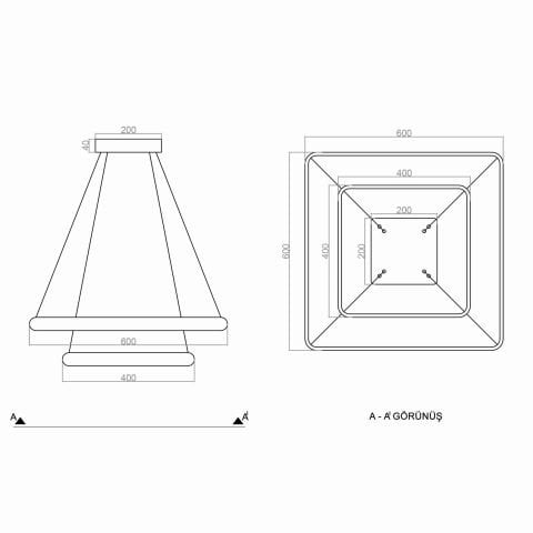 Sarkıt Led Avize Oval Köşe PLA30013 Led Avize