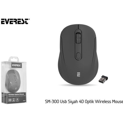 Everest SM-300 Usb Siyah 4D Optik Süper Sessiz Alkalin Pil Kablosuz Mouse