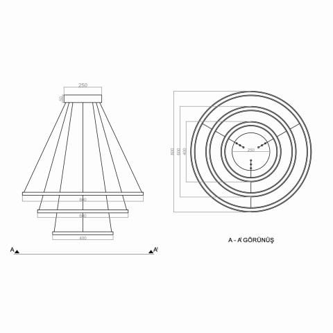 LED Avize Saturn PLA30050 Ø80cm  | Modern Sarkıt Led Avize Modelleri