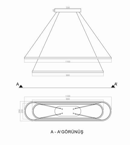 Sarkıt Led Avize Double Oval Pro PLA30064 Led Avize