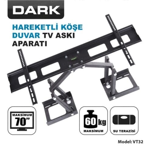 DARK DK-AC-VT32 37''- 70'' Çift Noktadan Hareketli Köşe ve Duvar Tipi,TV Askı Aparatı 