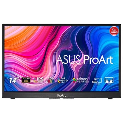 ASUS 14'' Dokunmatik IPS PROART PA148CTV 5MS 60Hz USB-C/mHDMI Grafik Tasarım Taşınabilir Monitör (1920 X 1080)