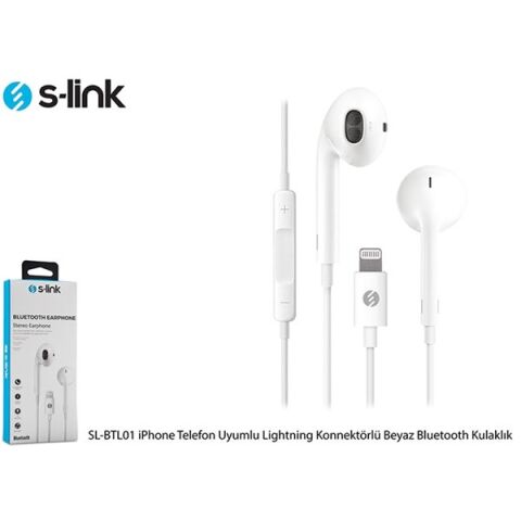 S-LINK SL-BTL01 Beyaz iPhone Telefon Uyumlu Lightning konnektörlü Bluetooth Kulaklık