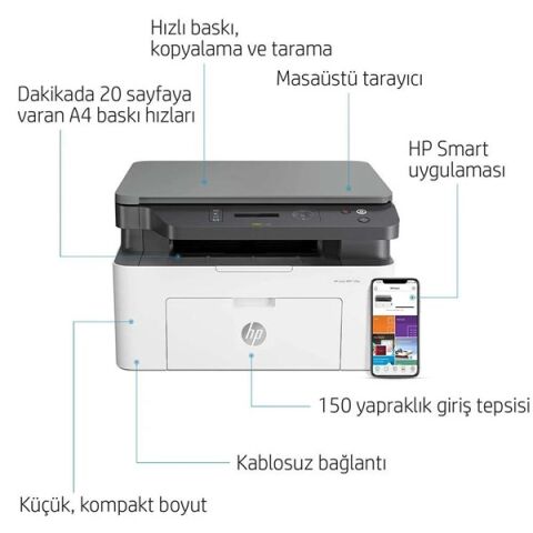 HP A4 135W 4ZB83A Çok Fonksiyonlu Siyah Lazer Yazıcı Usb,Kablosuz