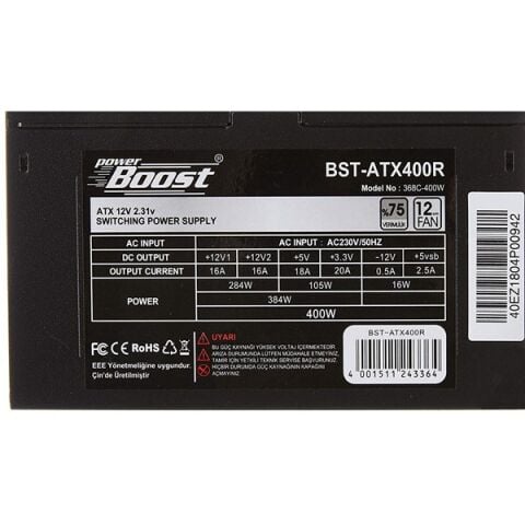 PowerBOOST 400W BST-ATX400R 12cm Fanlı Power Supply