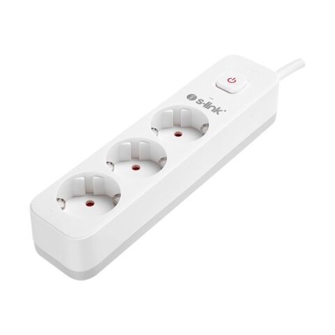 S-link SPG301S 1.5m 3x1.5mm 100% Bakır 750 Joule 3 lü Anahtarlı Akım Korumalı Priz