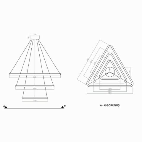 Sarkıt Led Avize Trigon 3'lü PL30047 Beyaz RAL9003 - 3000K - Gün Işığı