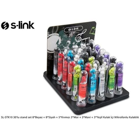 S-link SL-STK10 30'lu stand set 8*Beyaz + 8*Siyah + 5*Krımızı 3*Mor + 3*Mavi + 3*Yeşil Kulak İçi Mikrofonlu Kulaklık