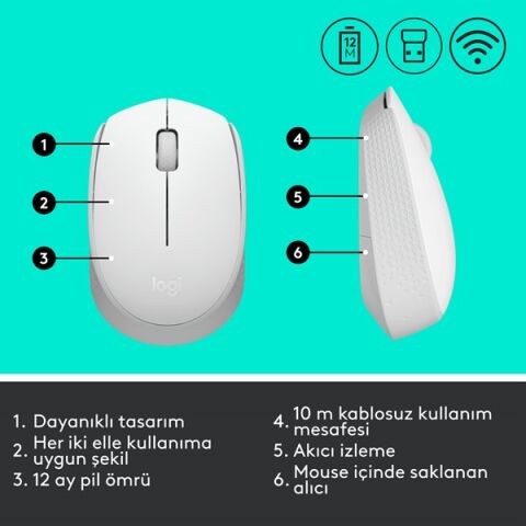 Logıtech M171 Kablosuz Mouse-Beyaz 910-006867