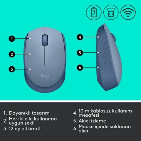 LOGITECH M171 Kablosuz Mouse-Bluegrey 910-006866