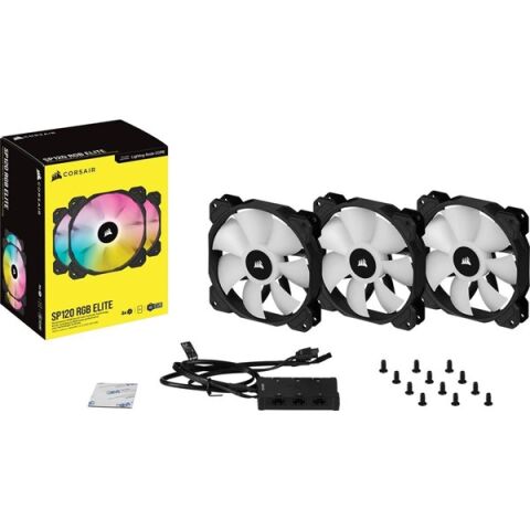 CORSAIR CO-9050109-Ww iCUE SP120 RGB Elite Siyah 120mm Kasa Fanı+Konrol Ünitesi 3-lü paket