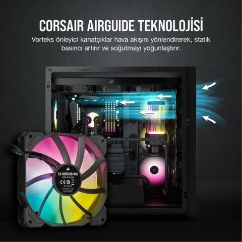 CORSAIR CO-9050109-Ww iCUE SP120 RGB Elite Siyah 120mm Kasa Fanı+Konrol Ünitesi 3-lü paket