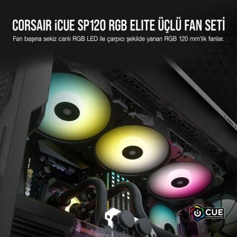 CORSAIR CO-9050109-Ww iCUE SP120 RGB Elite Siyah 120mm Kasa Fanı+Konrol Ünitesi 3-lü paket