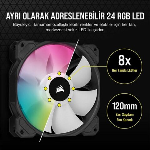 CORSAIR CO-9050109-Ww iCUE SP120 RGB Elite Siyah 120mm Kasa Fanı+Konrol Ünitesi 3-lü paket