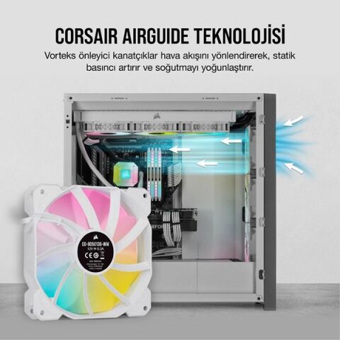 CORSAIR CO-9050137-Ww iCUE SP120 RGB Elite Beyaz 120mm Kasa Fanı-Kontrol Ünitesi 3--lü paket