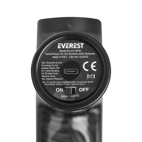 <![CDATA[Everest EV-MT51 12V Dijital Karbon Fiber/Siyah 2500 mAh Kablosuz Profesyonel Sporcu 30 Kademeli Hız 7 Başlıklı Masaj Tab]]>