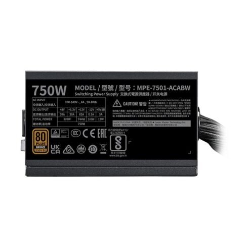 COOLERMASTER 750W 80+ BRONZE MWE V3 MPE-7501-ACABW-3BEU POWER SUPPLY