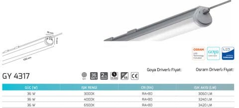 Goya Gy 4317 36 Watt Ledli Etanj Armatür