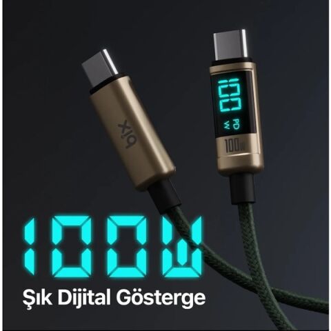 BİX BX09CC-BN BRONZ TYPE-C 100W 1 metre DİJİTAL EKRANLI ŞARJ VE DATA KABLOSU