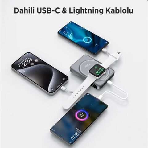 <![CDATA[BİX 10000mAh TPB16-GR 6'SI 1 ARADA OLED EKRANLI Gri KABLOSUZ POWERBANK]]>