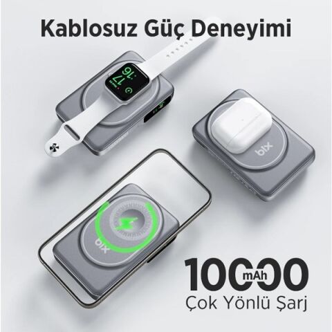 <![CDATA[BİX 10000mAh TPB16-GR 6'SI 1 ARADA OLED EKRANLI Gri KABLOSUZ POWERBANK]]>