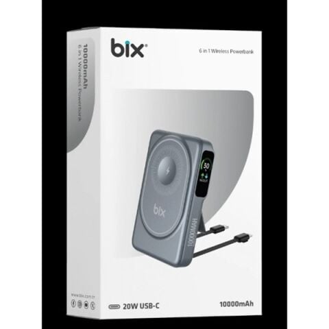 <![CDATA[BİX 10000mAh TPB16-GR 6'SI 1 ARADA OLED EKRANLI Gri KABLOSUZ POWERBANK]]>