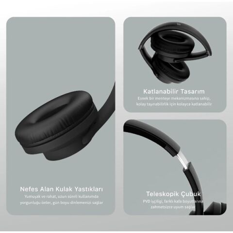 BİX BH2-BK Siyah SOUNDCRAFT BH2 KATLANABİLİR KULAKÜSTÜ KABLOSUZ KULAKLIK