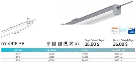 Goya Gy 4316 36 Watt Ledli Etanj Armatür