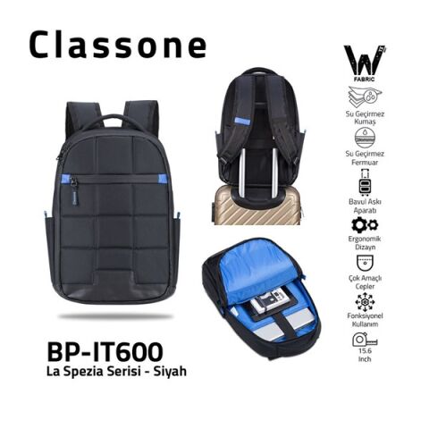 Classone 15.6'' BP-IT600 Wtxpro Laptop Sırt Çantası Siyah